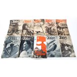 Twelve copies of the scarce German Luftwaffe WWII propaganda photo magazine 'Der Adler'.