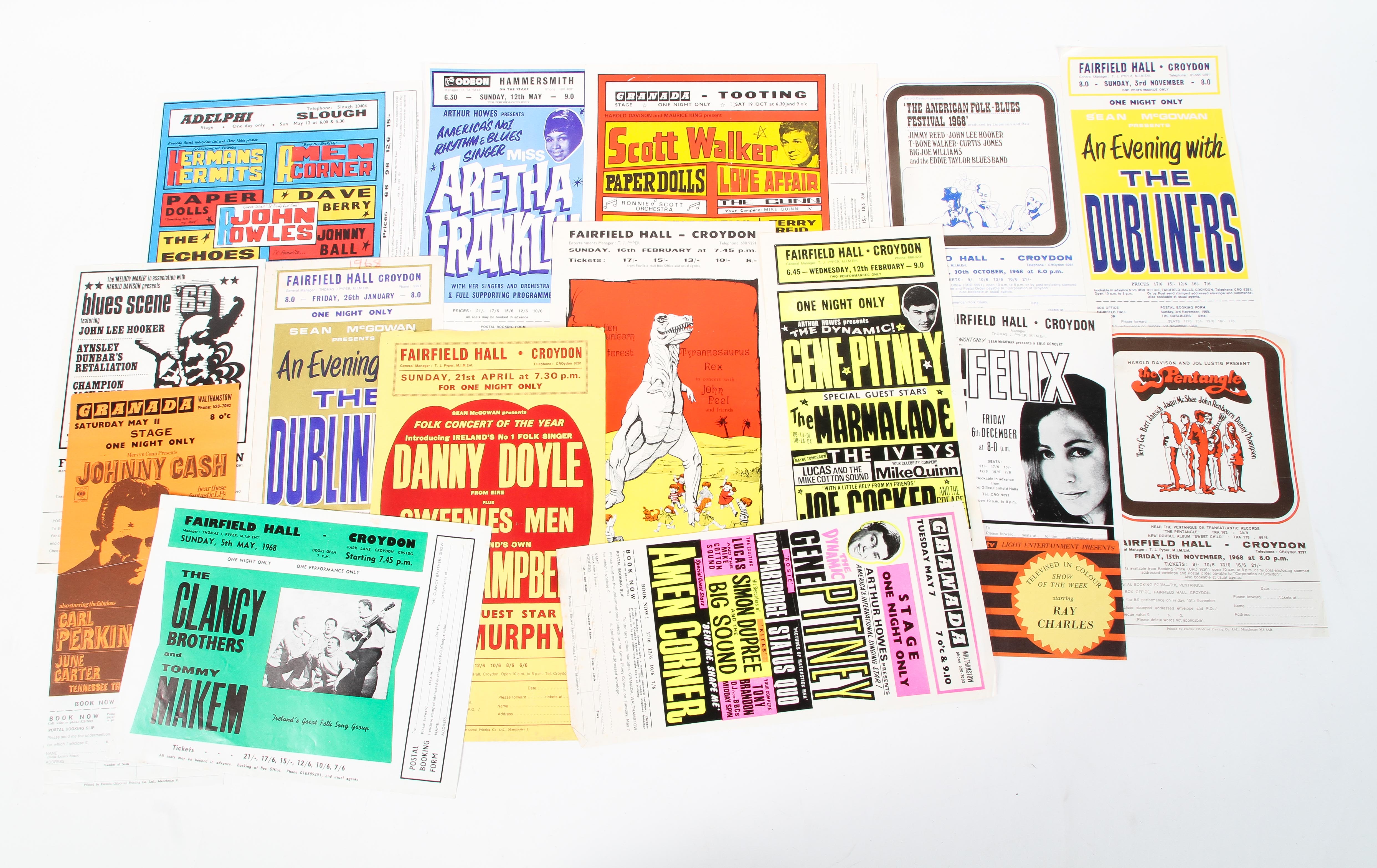 A collection of music handbills, circa 1960s.