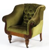 A circa 1820 century mahogany framed and upholstered gentlemans armchair