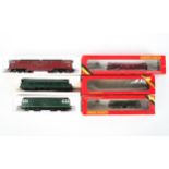 Three boxed Hornby OO gauges. A R.074 HYMEK Diesel Locmotive, R.334 Diesel Centre Car and a R.352 B.