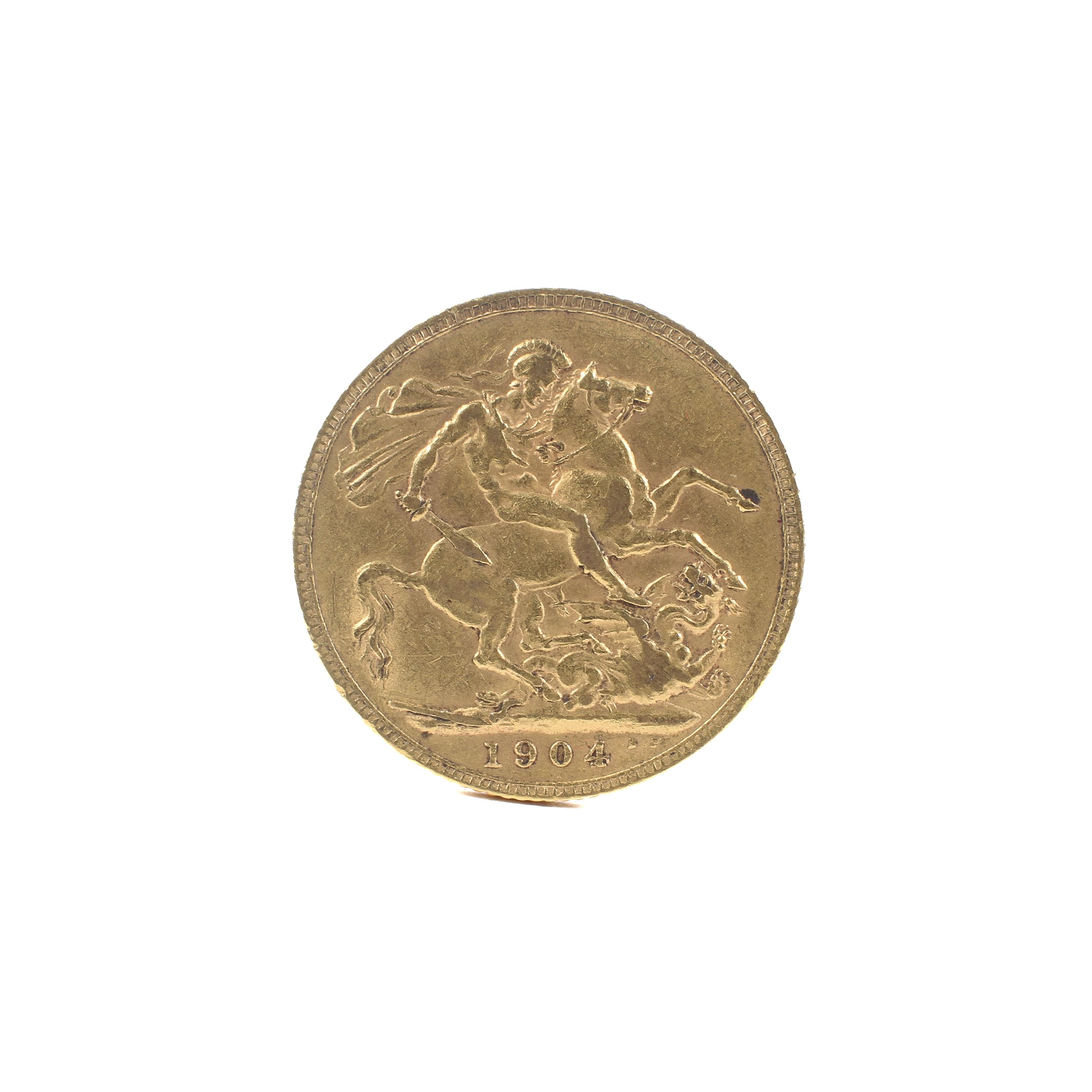 An Edward VII 22ct gold full sovereign. Dated 1904, weight 8g. - Image 2 of 2