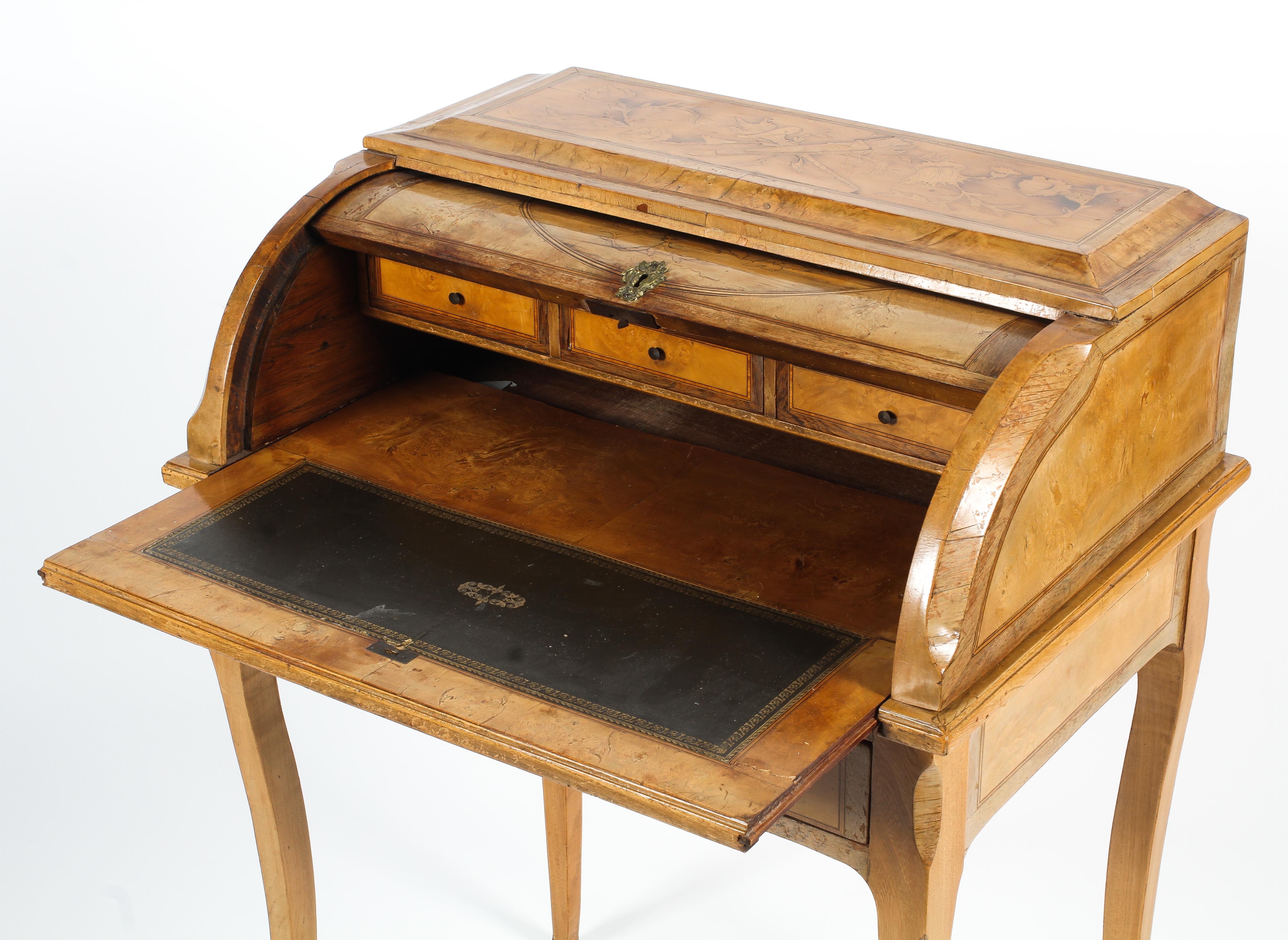 A late 19th century French style walnut and gilt-metal mounted marquetry ladies writing bureau. - Image 2 of 2