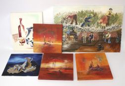 Six contemporary oil on canvas paintings of various motifs.