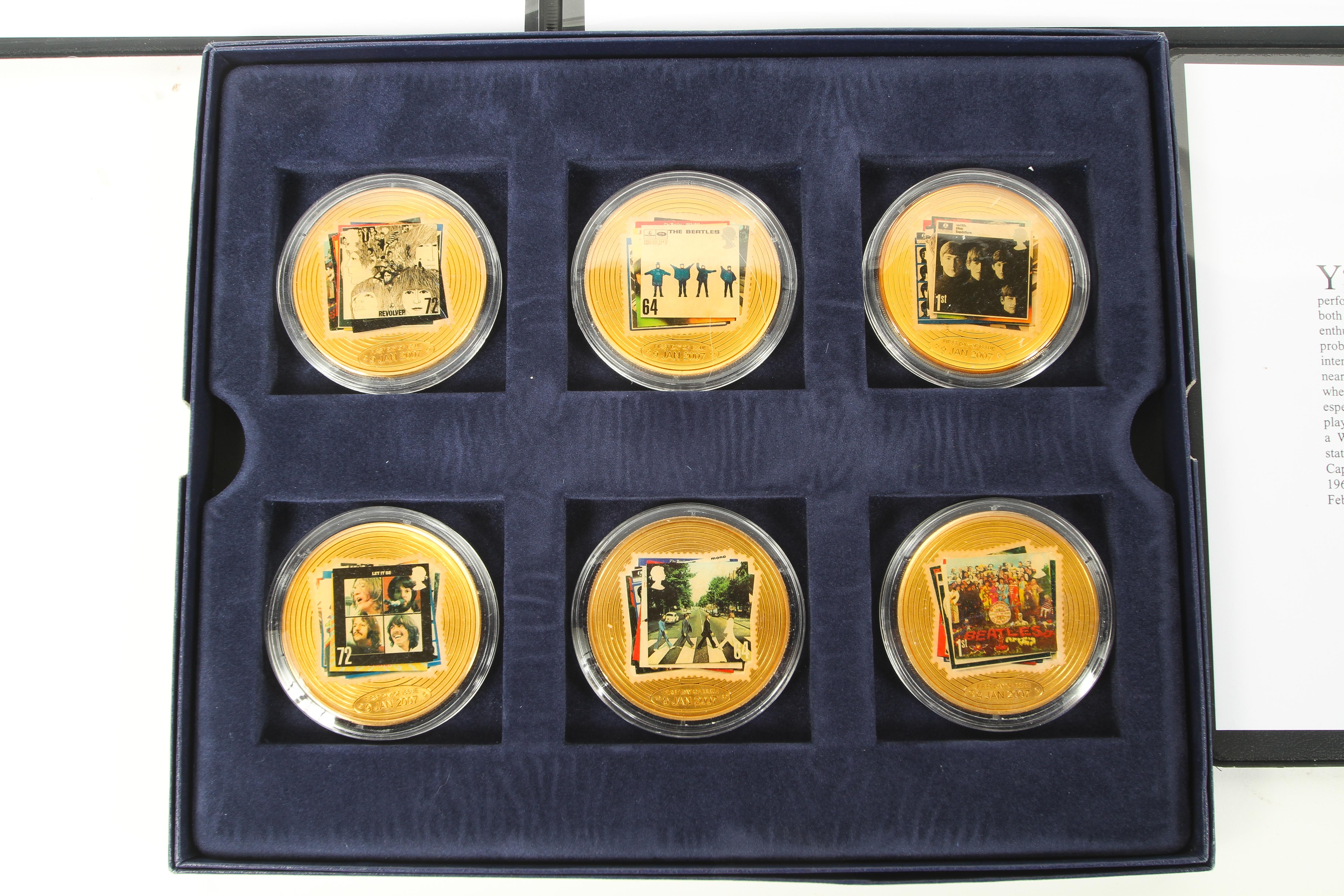 A Memories of the 60s Beatles covers, 2 stamp covers, 6 large gold plated coins, - Image 2 of 5