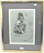 A Harold Riley limited edition print of a girl wearing women's shoes.