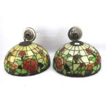 A pair of Tiffany style leaded glass ceiling lights.