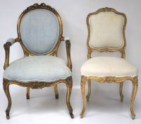 Two 20th century gilt upholstered chairs.