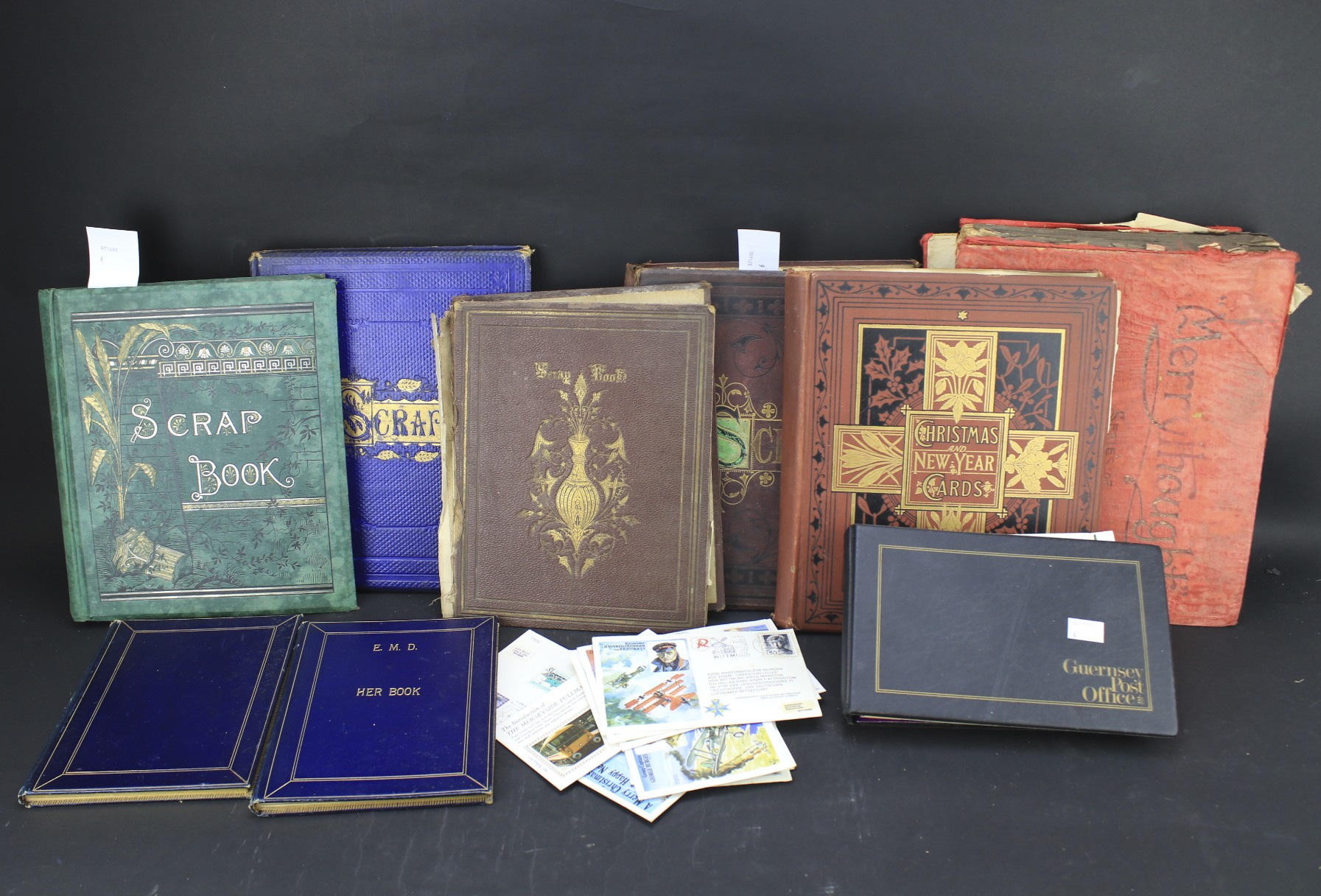 An assortment of Victorian and late scrapbooks.