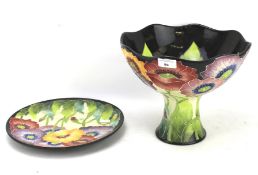 A Moorcroft style ceramic bowl and dish by Sky Blue.