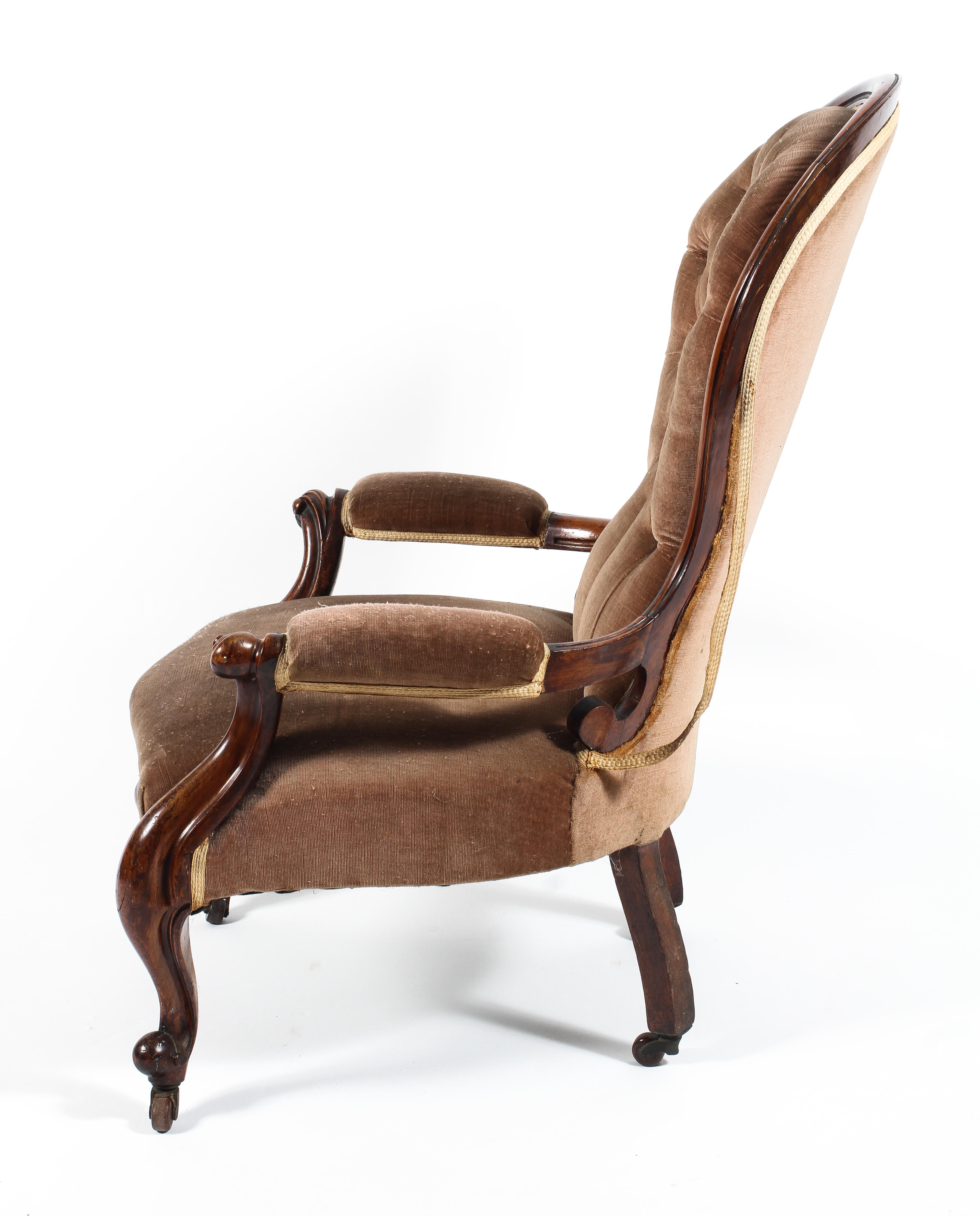 A Victorian button back mahogany framed armchair, with spoon-shaped back, - Image 2 of 2