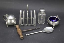 Assorted pewter and silver wares.