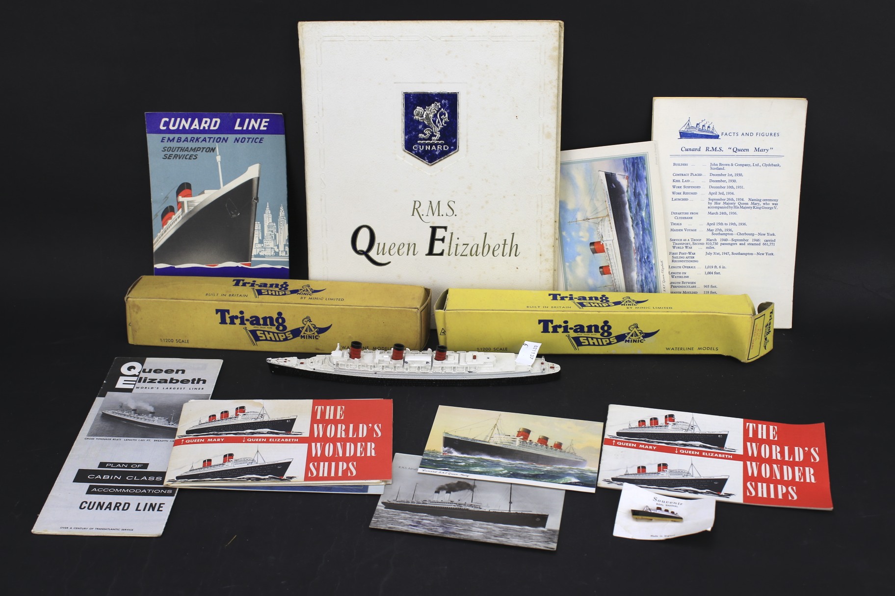 Three Tria-ang mini model ships and related ephemera.