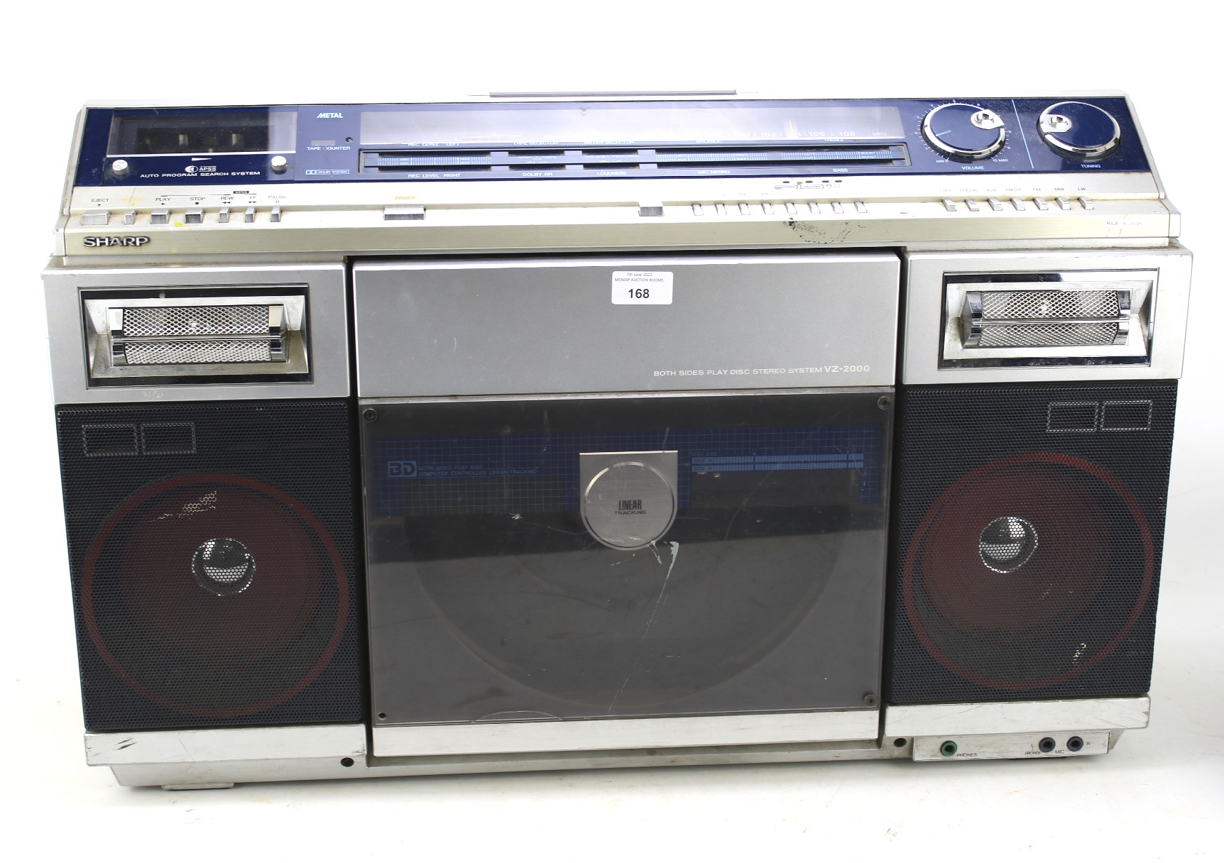 A vintage Sharp VZ-2000 disk stereo system. L73cm Condition Report: No cord present.