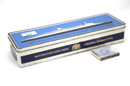 A vintage RMS Queen Elizabeth II maiden voyage 1969 Rothmans cigarette tin.