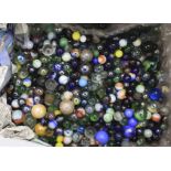 A collection of glass marbles.