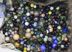 A collection of glass marbles.