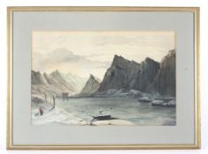 F S McClatchie (late 19th/early 20th century) watercolour of a mountainous lake landscape.