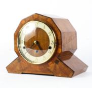 A Continental Art Deco Westminster chimes oak veneered mantel clock.