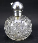 An unusual Edwardian silver mounted cut glass atomizer/scent bottle.