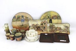 An assortment of Royal Doulton character plates and Toby Jugs, Mostly 19th century scenes,