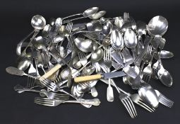 An assortment of mixed silver plated flatware.