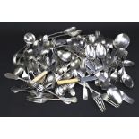 An assortment of mixed silver plated flatware.