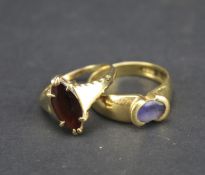 Two 9ct gold dress rings set with semi precious stones. Sizes P& R, weight 8.