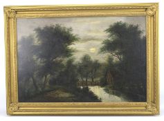 19th century School, A Country Moonlight Scene, oil on canvas.