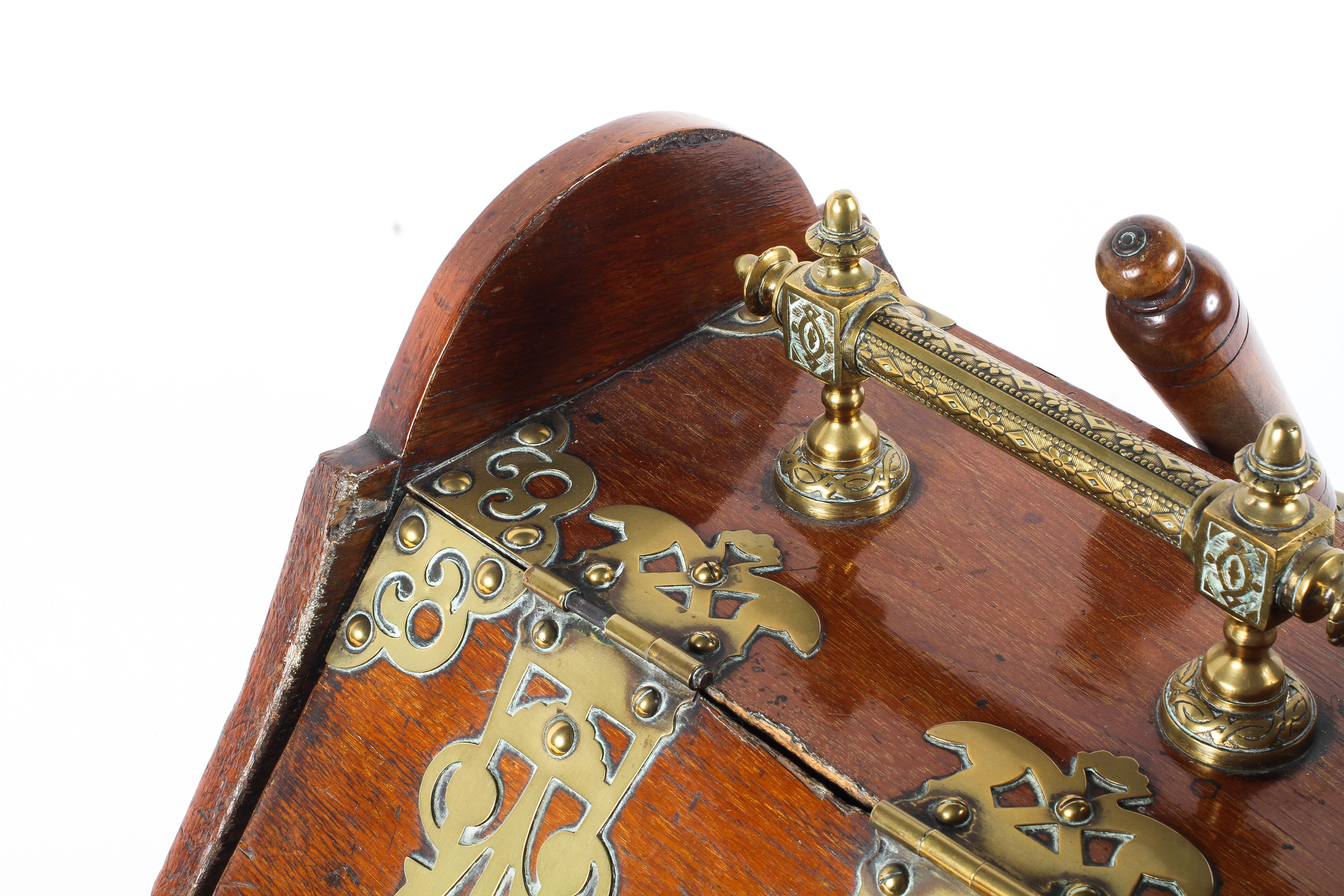 A Victorian brass mounted mahogany coal scuttle and bellows. - Image 4 of 5