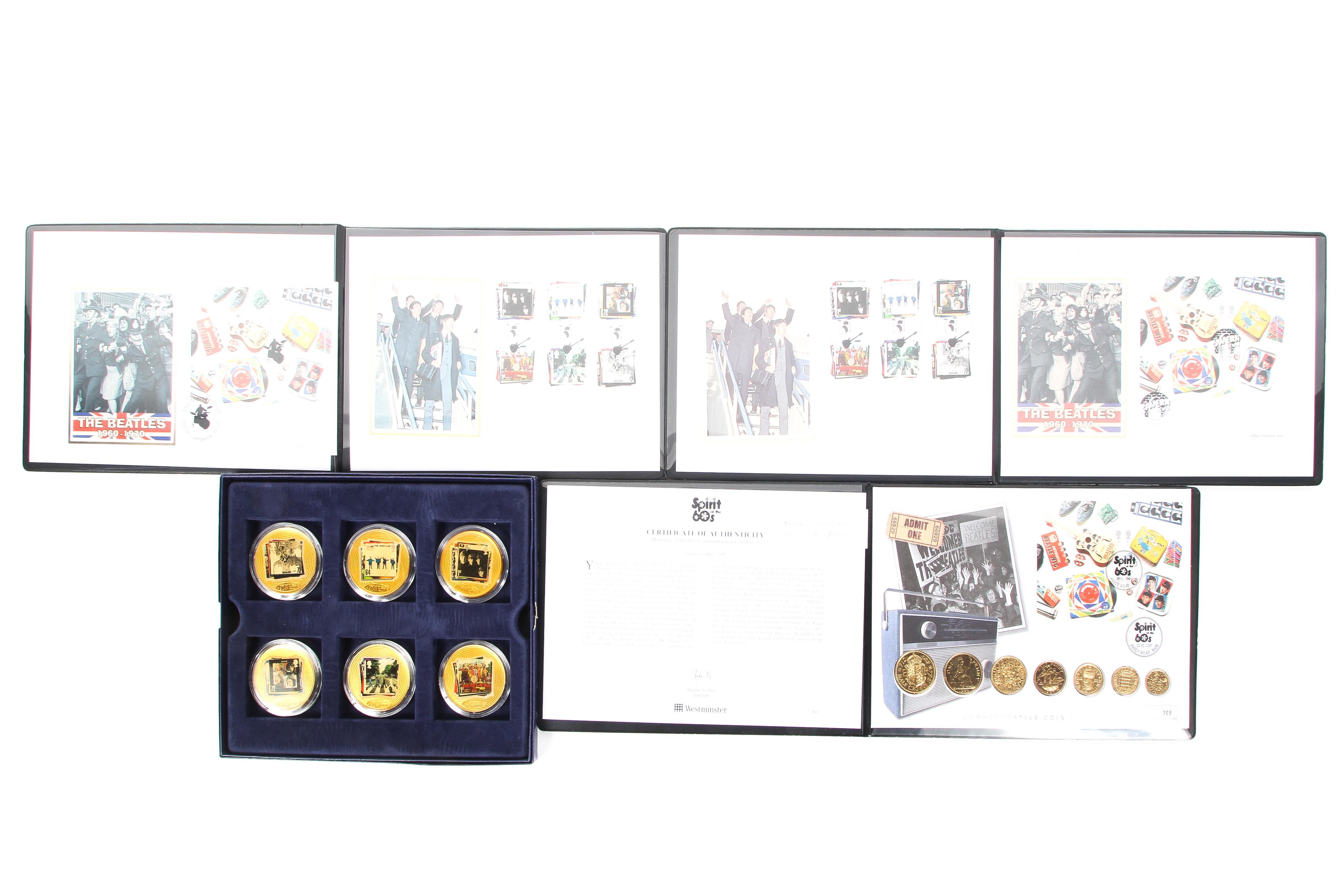 A Memories of the 60s Beatles covers, 2 stamp covers, 6 large gold plated coins, - Image 3 of 5