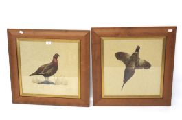 Two woven tapestries featuring game birds.