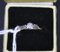 A gold diamond solitaire ring. (The ting down-sized, hallmarks missing). Size K, weight 1.