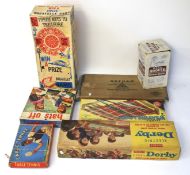Collection of vintage toys. Including a model hoover,washing machine, Bagatelle board, etc.