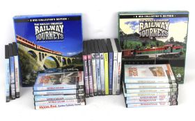 A box of assorted DVDs all related to steam & rail.