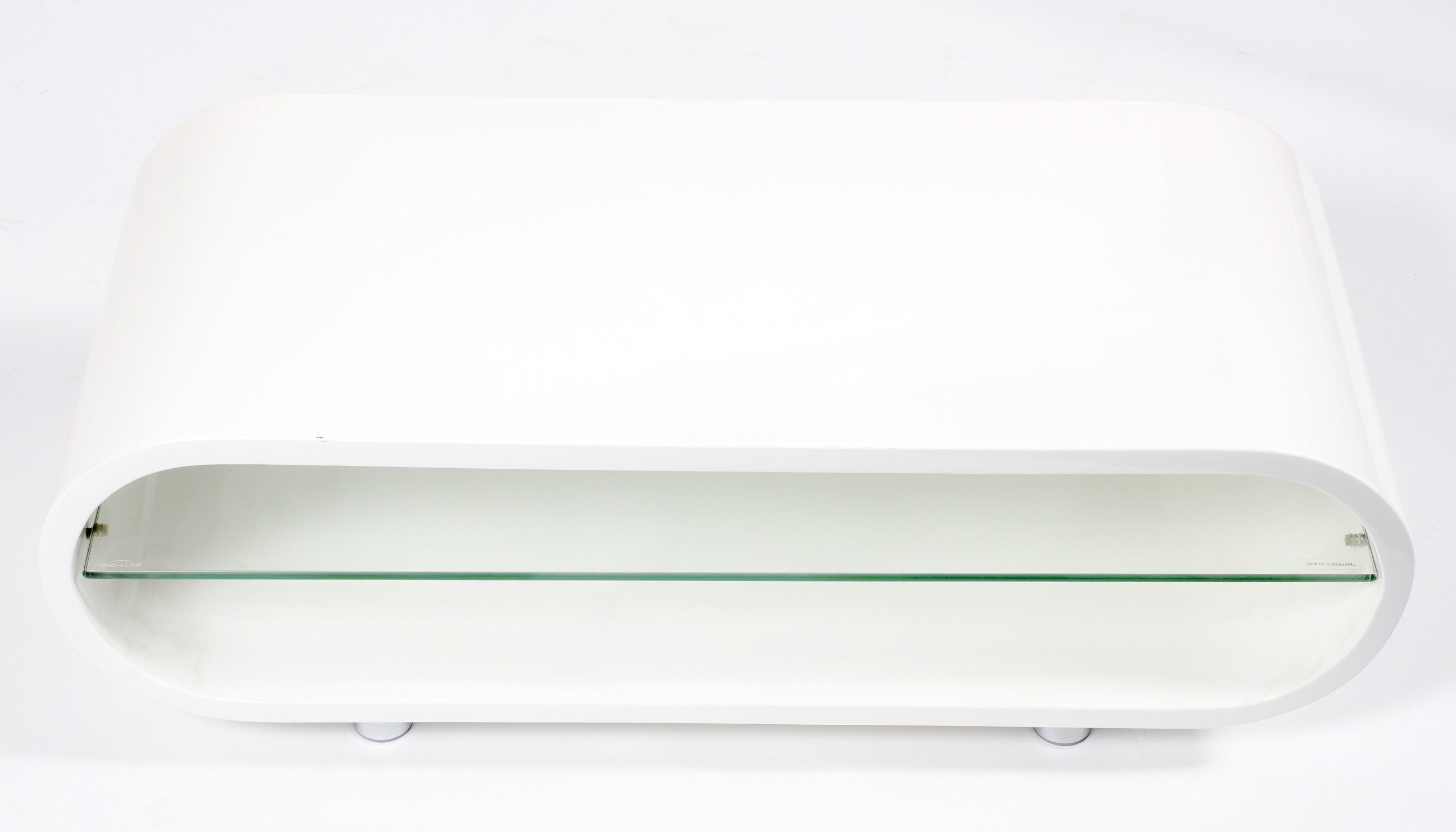 A contemporary 1960s style white gloss hoop coffee table/TV stand. - Image 2 of 2