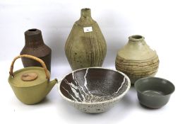 Six pieces of studio pottery.