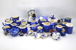 An assortment of blue and white ceramics.