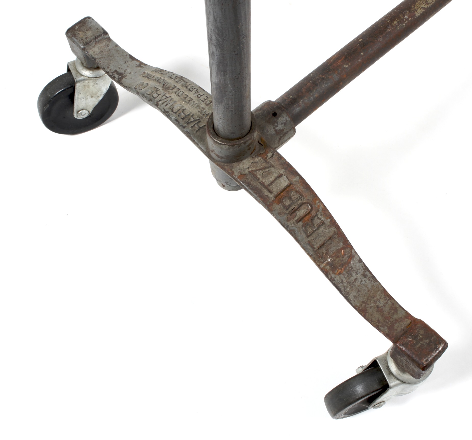 A vintage industrial clothes rail named for Trubitz Hardware Company the Weedle Industries - Image 2 of 2