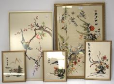 Five Chinese embroidered silk pictures.