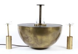 A large Apparatus (New York) domed shaped brass pendant light and two small Hans Verstuyft