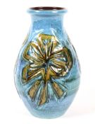 A West Germany pottery turquoise ground oviform vase.
