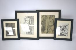 Four Keran Williams pencil sketches. All signed and featuring nude females, largest 26.5cm x 36.