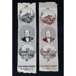 Three woven silk bookmarks.