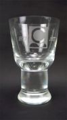 A glass goblet celebrating 'Coates Brothers & Company Ltd 1877 - 1977', engraved by Caithness.