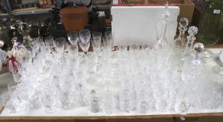 A large assortment of cut glassware.