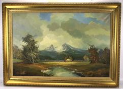 A large oil on canvas landscape scene.