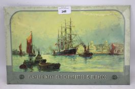 A vintage metal Players Navy Cut Cigarettes & Tobacco advertising sign depicting boats. 24.