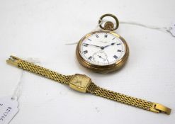 An open faced pocket watch and ladies Rotary wristwatch.