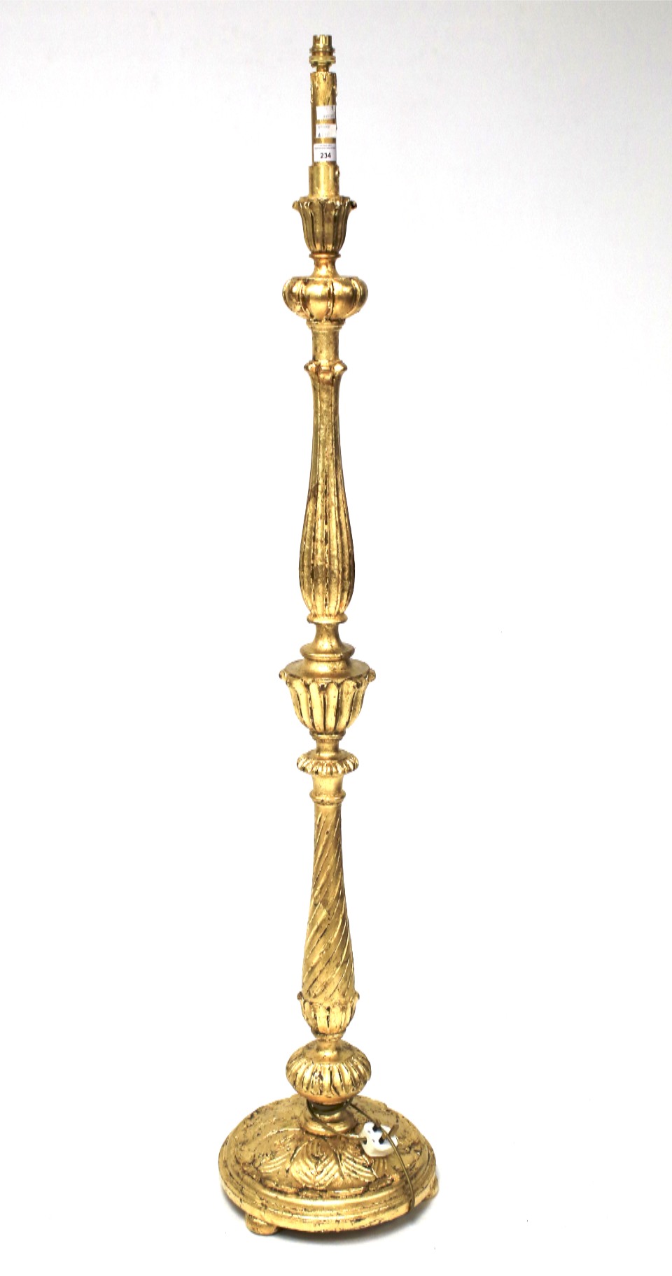 A 20th century gilt wooden standard lamp.
