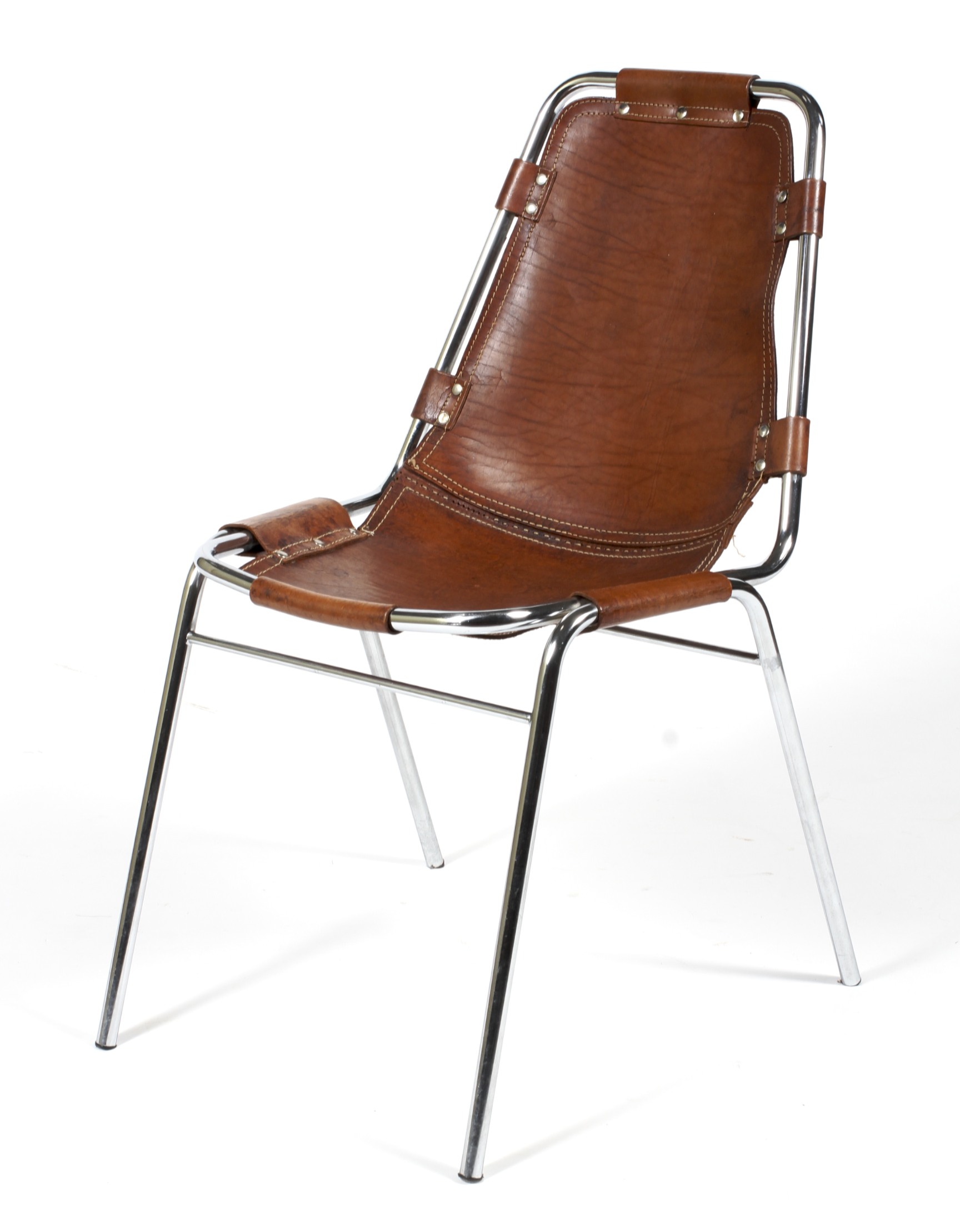 After Charlotte Perriand, a Les Arc chrome framed and leather chair.